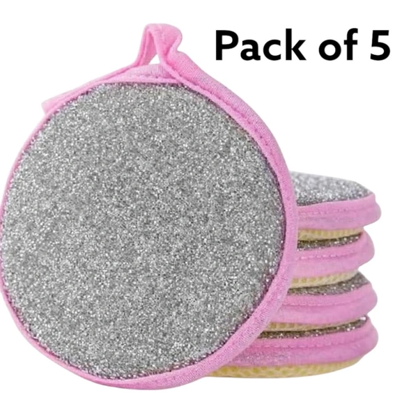 Neo Clean 5 Pcs Non-Scratch Dish Sponges - Double-Sided Cleaning Sponges with Microfiber & Rough Scrubber for Non-Stick Cookware - Kitchen & Bathroom Cleaning Tools