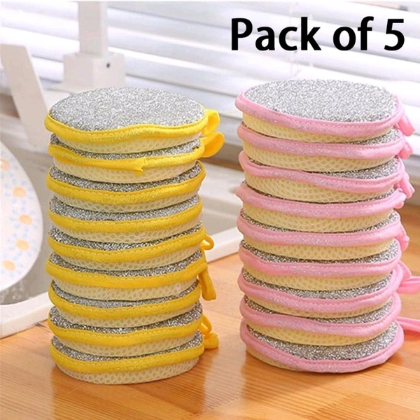 Neo Clean 5 Pcs Non-Scratch Dish Sponges - Double-Sided Cleaning Sponges with Microfiber & Rough Scrubber for Non-Stick Cookware - Kitchen & Bathroom Cleaning Tools