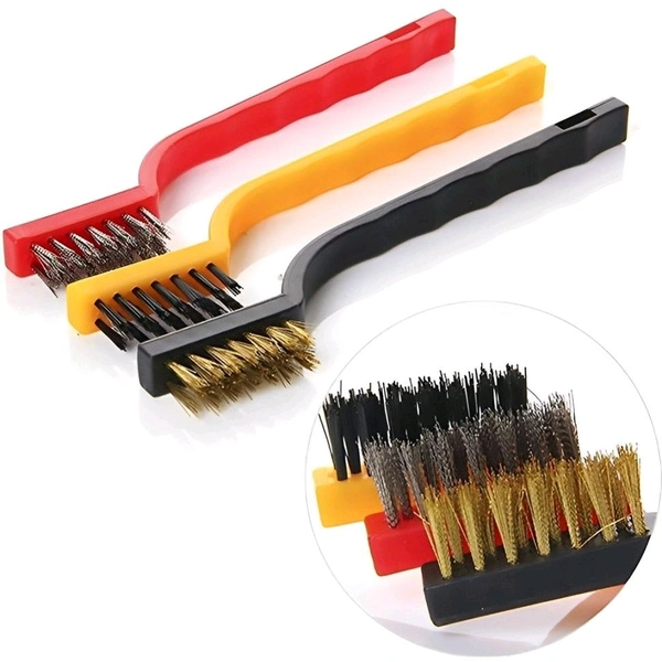 Neo Clean 3PCS Mini Gas Stove Cleaning Brush Set - Brass, Nylon, Steel Bristles | Multipurpose Kitchen Cleaning Tool Kit