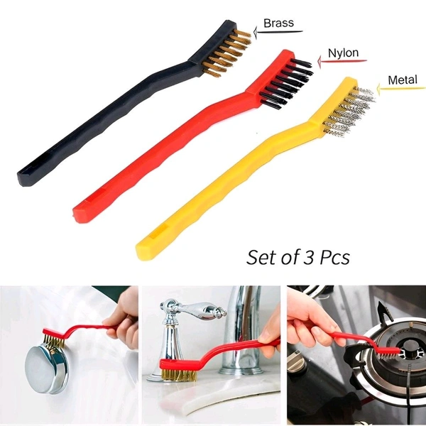 Neo Clean 3PCS Mini Gas Stove Cleaning Brush Set - Brass, Nylon, Steel Bristles | Multipurpose Kitchen Cleaning Tool Kit