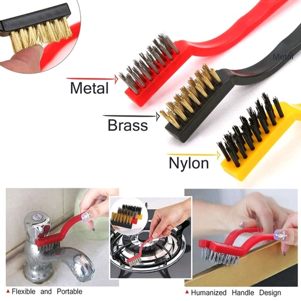 Neo Clean 3PCS Mini Gas Stove Cleaning Brush Set - Brass, Nylon, Steel Bristles | Multipurpose Kitchen Cleaning Tool Kit
