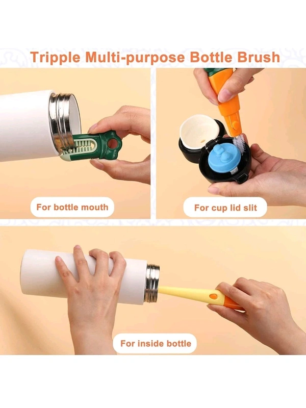 Neo Clean 3-in-1 Bottle Brush Cleaner with Replaceable Sponge and Silicone Brush – Multifunctional Cleaning Tool for Bottles, Cups, and Lids (Pack of 1)