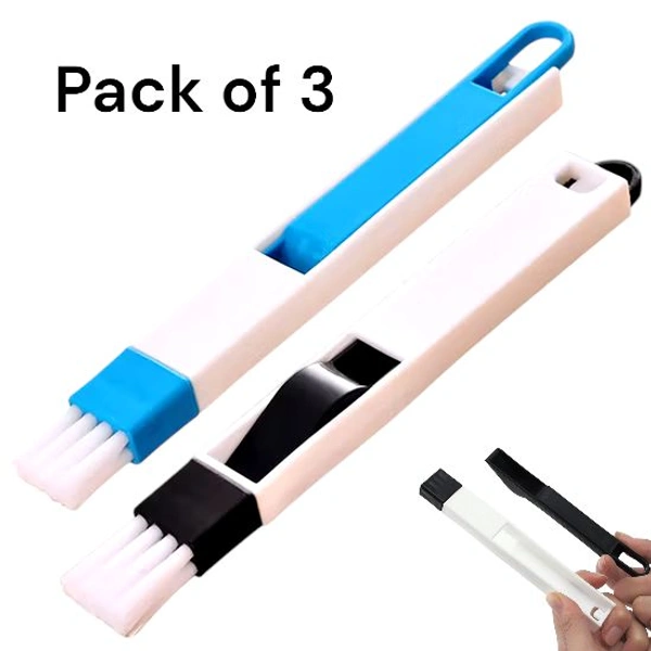 Neo Clean 2-in-1 Multi-Function Window Slot Cleaning Brush with Dustpan – Plastic Dust Removal Tool for Screens, Keyboards, Drawers, Wardrobes & Corner Gaps (Pack Of 3)