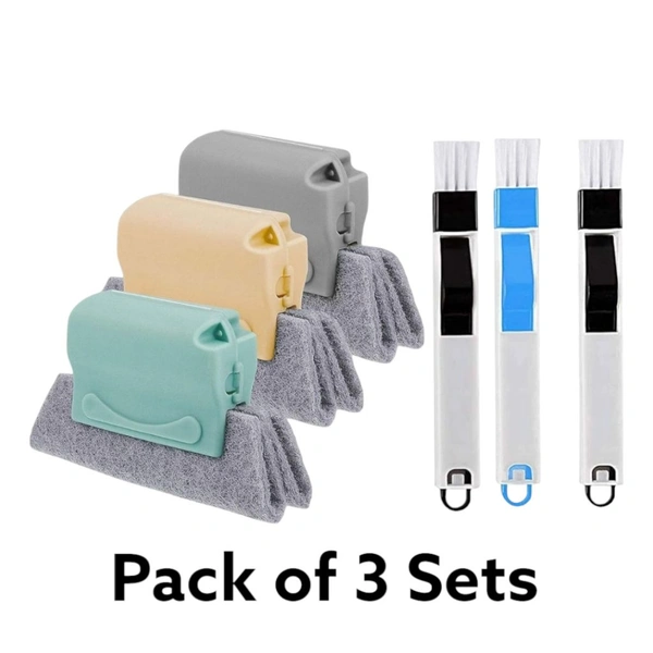 Neo Clean Window Groove Cleaning Brush Combo – 3 Pcs Dust Cleaner & 3 Pcs Brush Set | Window Slot, Door Track, Keyboard and Frame Cleaning Tools – Durable and Efficient Cleaning Brushes
