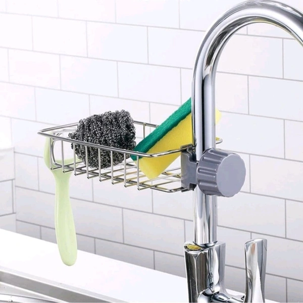 Neo Clean Adjustable Stainless Steel Sponge Holder for Kitchen Sink - Detachable Over Faucet Sink Caddy Organizer, Durable Kitchen Sink Rack for Sponges & Accessories (Pack of 1)