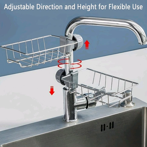 Neo Clean Adjustable Stainless Steel Sponge Holder for Kitchen Sink - Detachable Over Faucet Sink Caddy Organizer, Durable Kitchen Sink Rack for Sponges & Accessories (Pack of 1)
