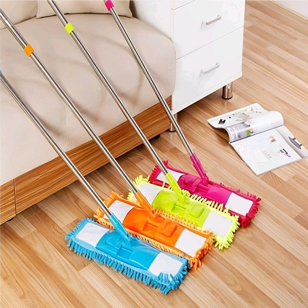 Neo Clean Microfiber Wet and Dry Flat Mop for Floor Cleaning with Telescopic Long Handle - Ideal for Hardwood, Tile, Vinyl, and All Surfaces - Random Colours, Standard Size