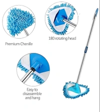 Neo Clean 180° Rotatable Triangle Microfiber Mop with Long Adjustable Handle for Floor, Ceiling, and Wall Cleaning – Wet & Dry Dust Mop (Pack of 1)