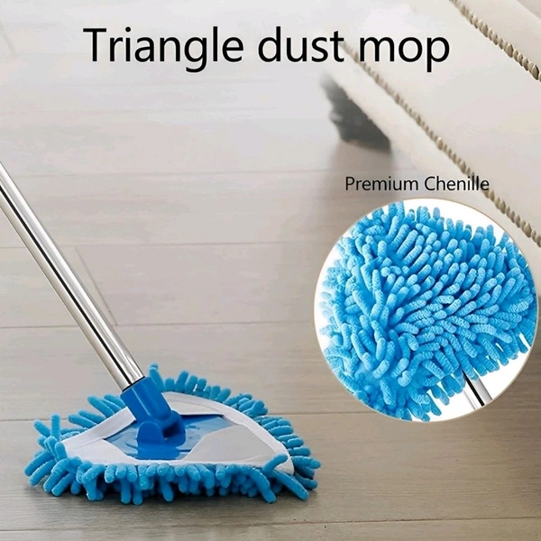 Neo Clean 180° Rotatable Triangle Microfiber Mop with Long Adjustable Handle for Floor, Ceiling, and Wall Cleaning – Wet & Dry Dust Mop (Pack of 1)