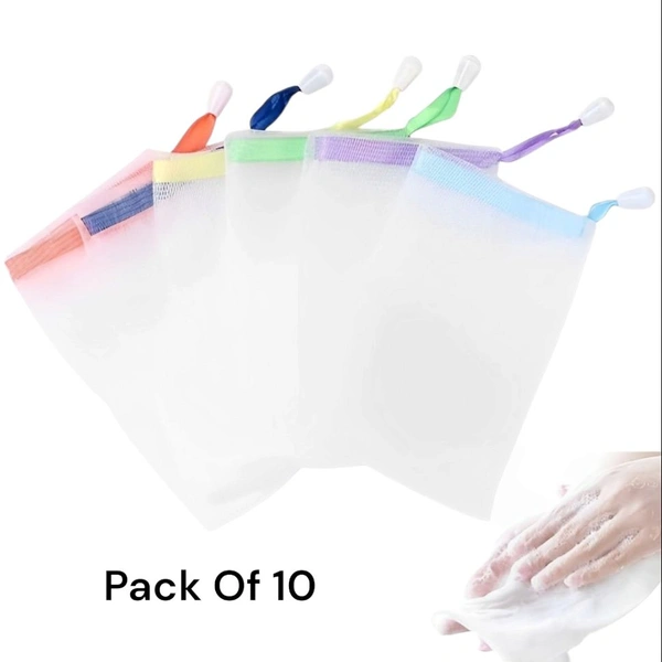 Neo Clean 10 PCS Exfoliating Mesh Soap Pouches Bubble Foam Net Soap Saver Bags with Drawstring Holder (Random Colors)