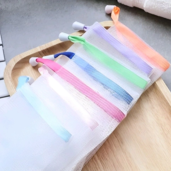 Neo Clean 10 PCS Exfoliating Mesh Soap Pouches Bubble Foam Net Soap Saver Bags with Drawstring Holder (Random Colors)