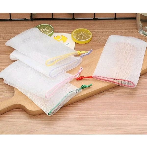 Neo Clean 10 PCS Exfoliating Mesh Soap Pouches Bubble Foam Net Soap Saver Bags with Drawstring Holder (Random Colors)