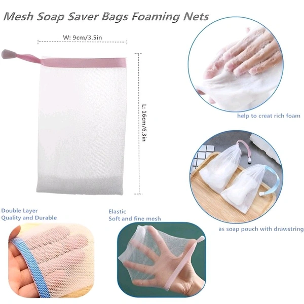 Neo Clean 10 PCS Exfoliating Mesh Soap Pouches Bubble Foam Net Soap Saver Bags with Drawstring Holder (Random Colors)