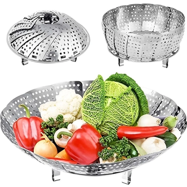 Neo Clean BIG SIZE Premium Stainless Steel Vegetable Steamer Basket - Expandable Folding Steamer for Veggies, Fruits, Momos & Dumplings | Fits Pots 6" to 10.5" | Food Drain Bowl for Healthy Cooking