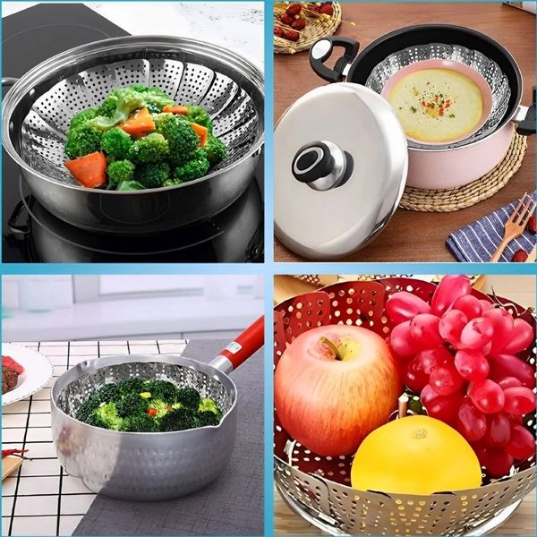 Neo Clean BIG SIZE Premium Stainless Steel Vegetable Steamer Basket - Expandable Folding Steamer for Veggies, Fruits, Momos & Dumplings | Fits Pots 6" to 10.5" | Food Drain Bowl for Healthy Cooking