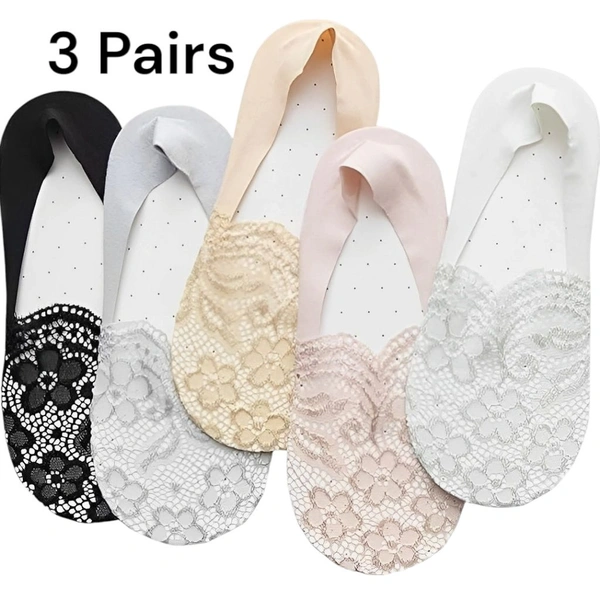 Neo Clean 3 Pair Women's Cotton Net No Show Socks for Loafers, Flats & Belly Shoes - Breathable, Lightweight & Invisible Liner Socks (Design Might Slightly Vary)