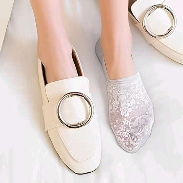 Neo Clean 3 Pair Women's Cotton Net No Show Socks for Loafers, Flats & Belly Shoes - Breathable, Lightweight & Invisible Liner Socks (Design Might Slightly Vary)