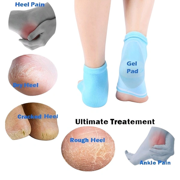 Neo Clean Silicone Gel Heel Socks for Cracked Heels Repair | Moisturizing Foot Care Cushion with Botanical Gel | Dry & Hard Heel Support for Men & Women | Free Size, 1 Pair (Random Colour)