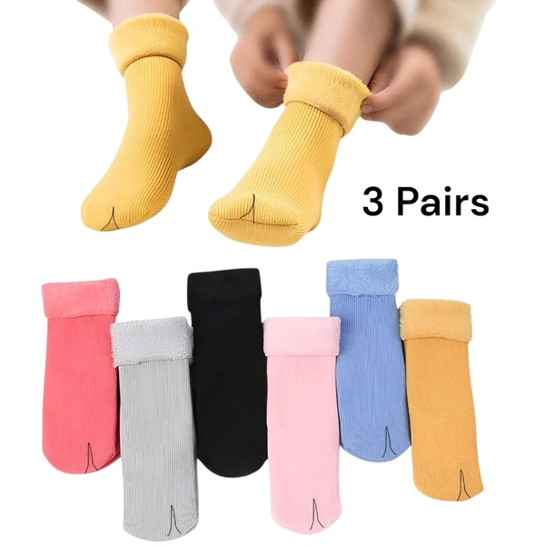 Neo Clean Soft Velvet Fleece Winter Socks for Women - Warm, Stretchable Ankle-Length Thumb Slipper Socks (Pack of 3, Random Colors)