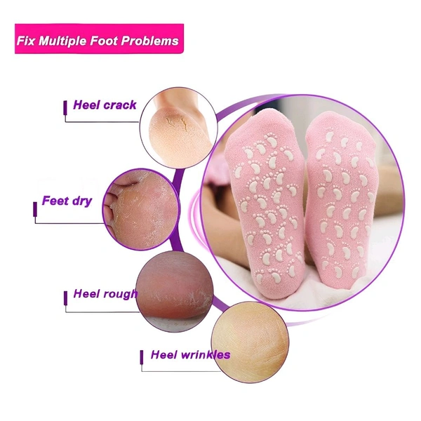Neo Clean Silicone Heel Socks for Cracked Feet - Moisturizing Spa Gel Socks with Vitamin E & Natural Oils for Women & Men | Repair Dry Cracked Heels & Soften Skin (1 Pair, Random Colour)