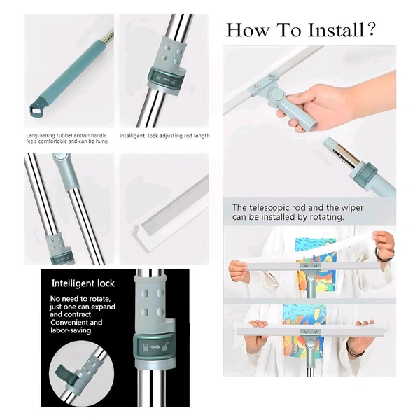 Neo Clean Magic Broom Floor Squeegee Wiper with 180° Rotating Handle | Adjustable Silicone Blade | Stainless Steel Floor Wiper for Home, Office, Bathroom, Tiles & Pet Hair Removal (Slim Wiper)