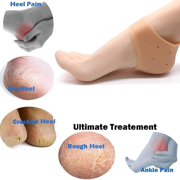Neo Clean Silicone Gel Heel Pad Socks for Pain Relief - 1 Pair + 1 Pair (Beige, Free Size) | Heel Support for Cracked Heels, Plantar Fasciitis, and Foot Comfort