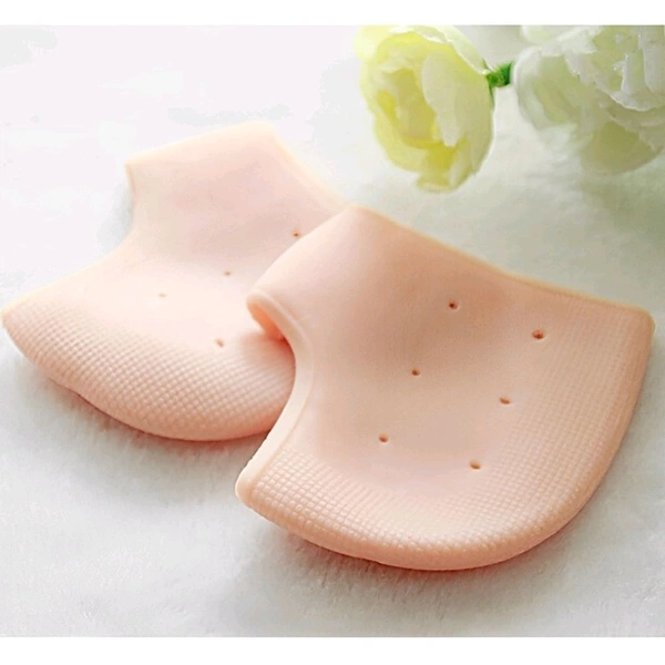 Neo Clean Silicone Gel Heel Pad Socks for Pain Relief - 1 Pair + 1 Pair (Beige, Free Size) | Heel Support for Cracked Heels, Plantar Fasciitis, and Foot Comfort