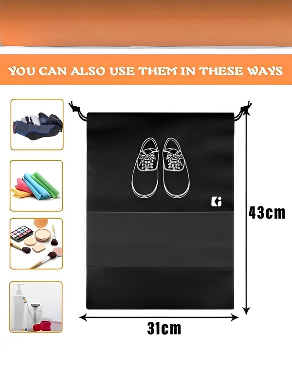 Neo Clean Pack of 10 Non-Woven Shoe Bags for Travel and Storage with Transparent Window and Drawstring Cover in Random Colors (Heavy Duty)