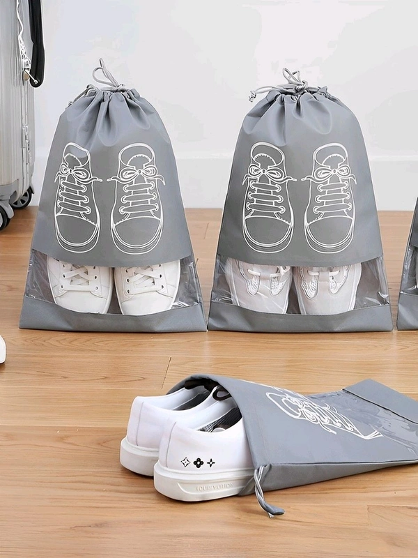 Neo Clean Pack of 10 Non-Woven Shoe Bags for Travel and Storage with Transparent Window and Drawstring Cover in Random Colors (Heavy Duty)