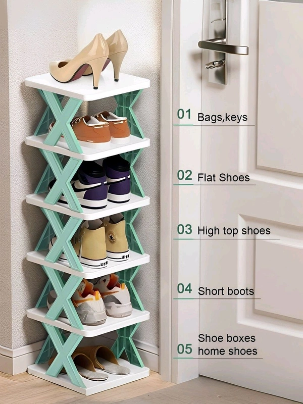Neo Clean 6-Layer Adjustable Shoe Rack for Home – Stackable Plastic Shoe Organizer for Bedroom & Entryway, Durable Multi-Purpose Footwear Storage Shelf