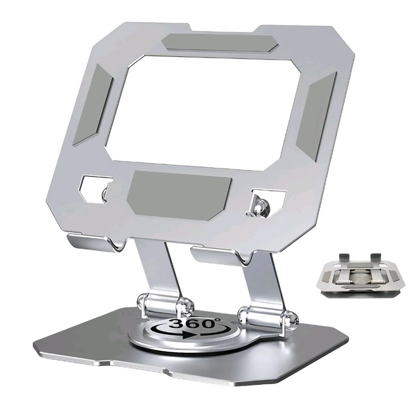 Neo Clean 360° Rotating Desktop Metal Stand Holder - Foldable Universal Mount for iPad, Tablets, Mobiles & E-Readers (4-13 Inch) - Silver/Black