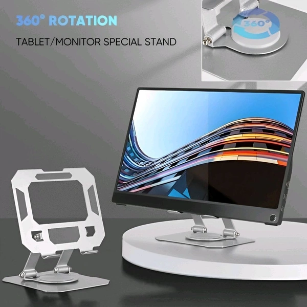 Neo Clean 360° Rotating Desktop Metal Stand Holder - Foldable Universal Mount for iPad, Tablets, Mobiles & E-Readers (4-13 Inch) - Silver/Black