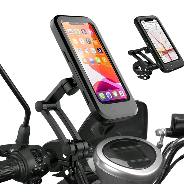 Neo Clean Waterproof Motorcycle & Bicycle Mobile Phone Holder - 360° Adjustable Universal Mount with TPU Touchscreen for Handlebars (Black)