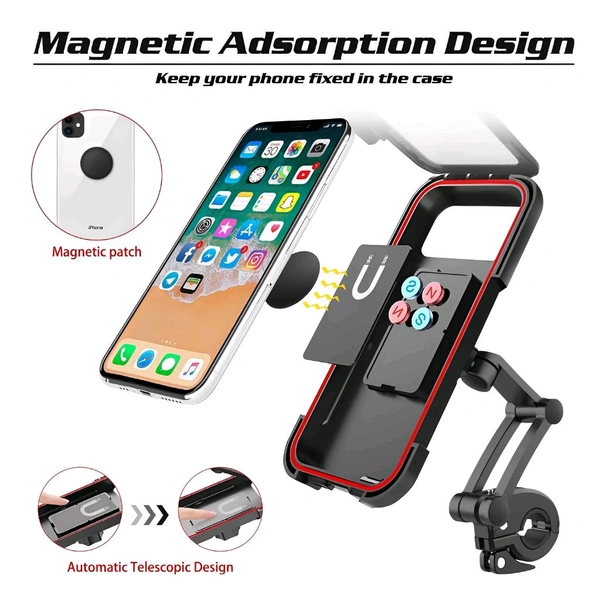 Neo Clean Waterproof Motorcycle & Bicycle Mobile Phone Holder - 360° Adjustable Universal Mount with TPU Touchscreen for Handlebars (Black)