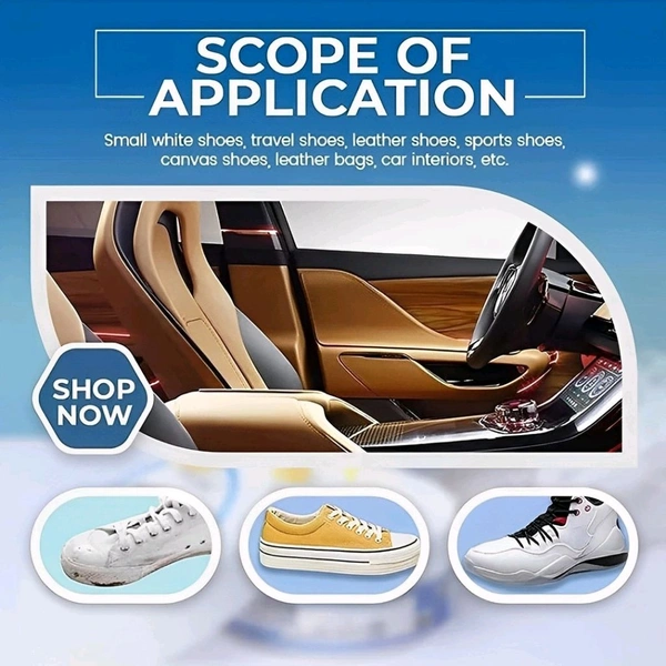 Neo Clean White Shoe Cleaning Cream - Stain Remover & Whitening Tool for Sneakers, Leather, Sports Shoes, Tennis Shoes, Bags, Car Interiors - Instant Shine & Yellowing Maintenance (260g)