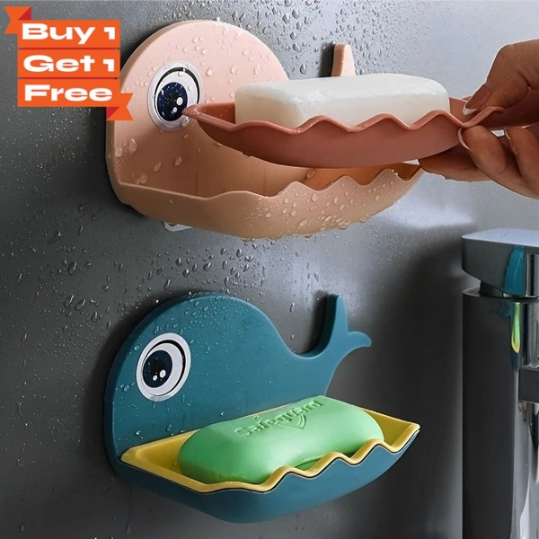 Neo Clean Wall Mounted Fish Shaped Soap Dish Holder for Bathroom & Kitchen Sink, Magic Sticker Adhesive, Fish Design, (2-Pack, Random Color, Plastic)