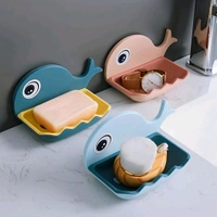 Neo Clean Wall Mounted Fish Shaped Soap Dish Holder for Bathroom & Kitchen Sink, Magic Sticker Adhesive, Fish Design, (2-Pack, Random Color, Plastic)
