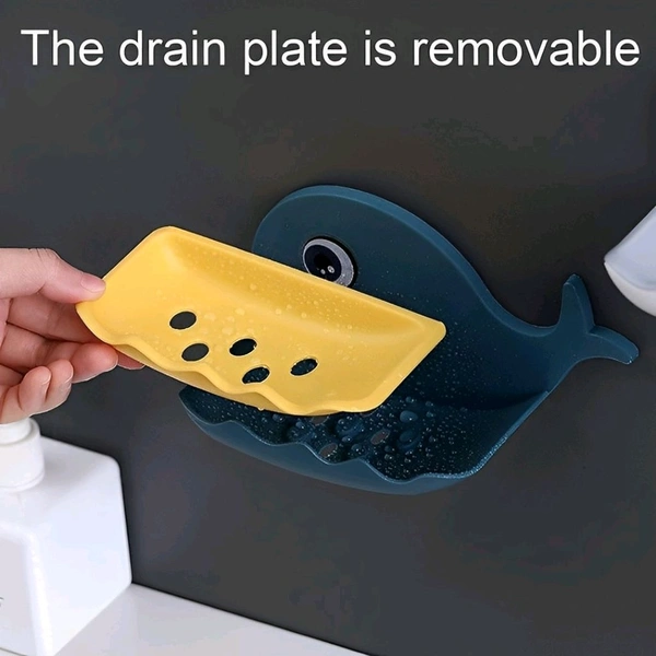 Neo Clean Wall Mounted Fish Shaped Soap Dish Holder for Bathroom & Kitchen Sink, Magic Sticker Adhesive, Fish Design, (2-Pack, Random Color, Plastic)