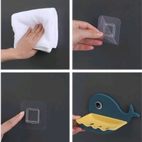 Neo Clean Wall Mounted Fish Shaped Soap Dish Holder for Bathroom & Kitchen Sink, Magic Sticker Adhesive, Fish Design, (2-Pack, Random Color, Plastic)