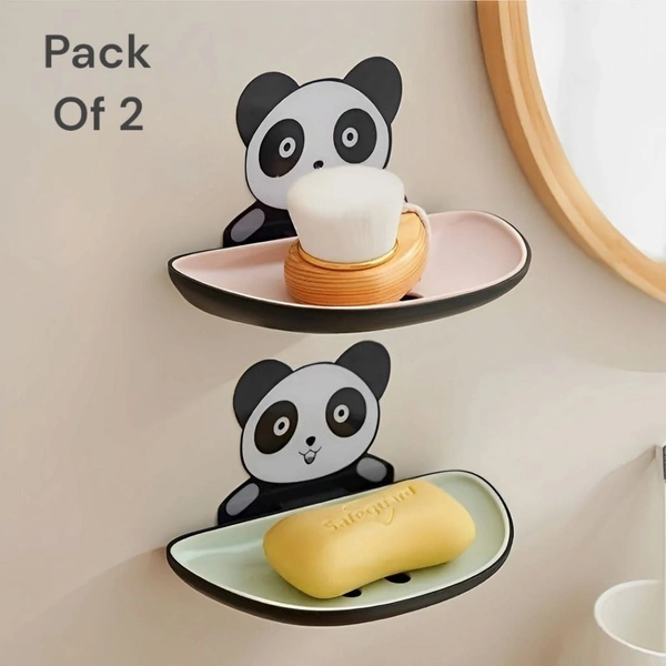 Neo Clean Panda Soap Holder - Wall-Mounted Bathroom Soap Dish, Kitchen Soap Stand, Durable Plastic Soap Case for Bathroom & Kitchen Accessories (Pack Of 2)