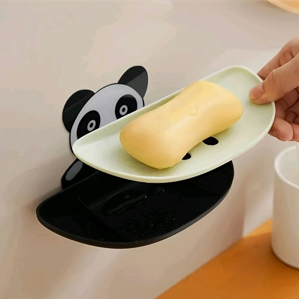 Neo Clean Panda Soap Holder - Wall-Mounted Bathroom Soap Dish, Kitchen Soap Stand, Durable Plastic Soap Case for Bathroom & Kitchen Accessories (Pack Of 2)