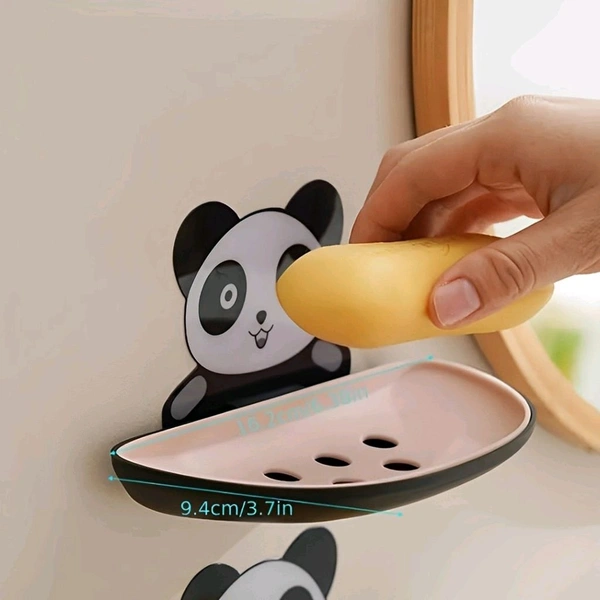 Neo Clean Panda Soap Holder - Wall-Mounted Bathroom Soap Dish, Kitchen Soap Stand, Durable Plastic Soap Case for Bathroom & Kitchen Accessories (Pack Of 2)