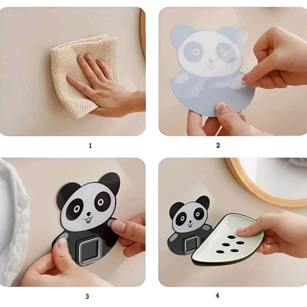 Neo Clean Panda Soap Holder - Wall-Mounted Bathroom Soap Dish, Kitchen Soap Stand, Durable Plastic Soap Case for Bathroom & Kitchen Accessories (Pack Of 2)