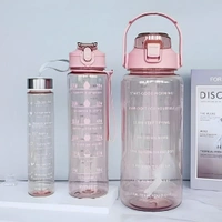 Neo Clean Leakproof Motivational Water Bottle with Time Marker & Straw | 3-Piece Set in 300ml, 800ml, 2000ml | Transparent Plastic Hydration Bottle