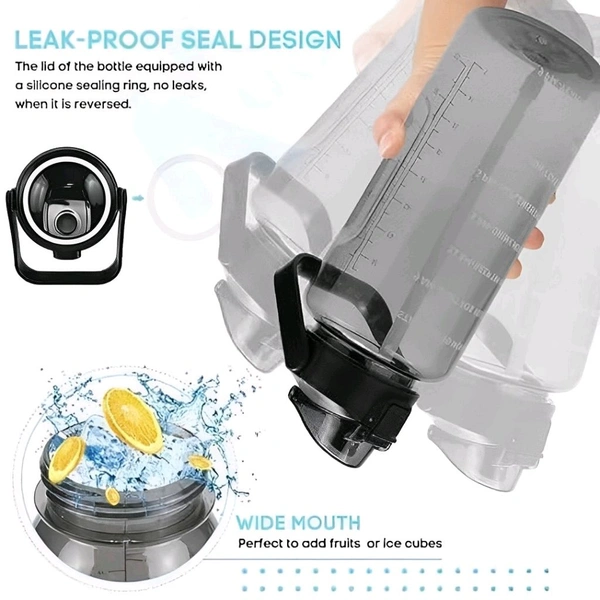 Neo Clean Leakproof Motivational Water Bottle with Time Marker & Straw | 3-Piece Set in 300ml, 800ml, 2000ml | Transparent Plastic Hydration Bottle