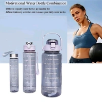 Neo Clean Leakproof Motivational Water Bottle with Time Marker & Straw | 3-Piece Set in 300ml, 800ml, 2000ml | Transparent Plastic Hydration Bottle