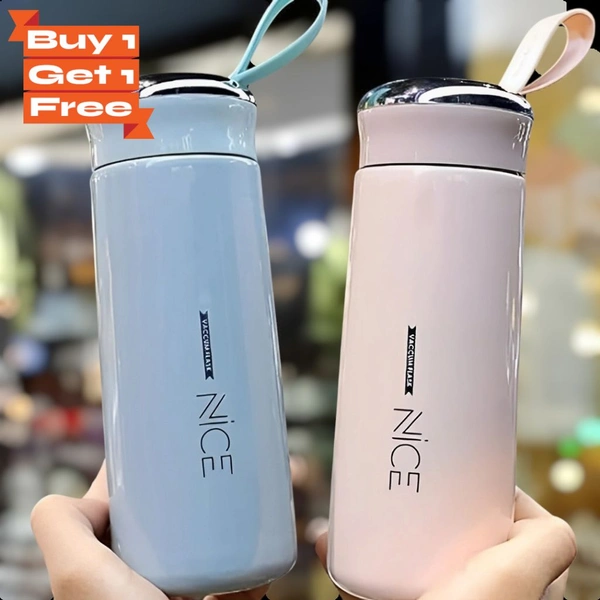 Neo Clean Large 32 Oz 400ml Glossy Glass Water Bottle with Inner Glass, Multicolour Design - Premium Nice Water Bottle (Buy 1, Get 1 Free)