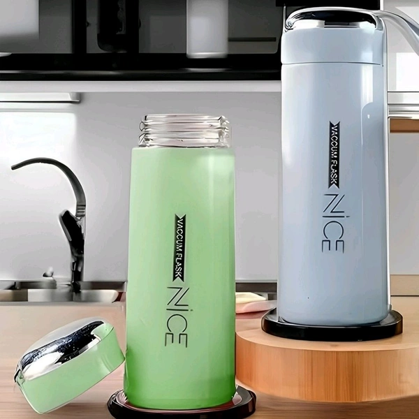 Neo Clean Large 32 Oz 400ml Glossy Glass Water Bottle with Inner Glass, Multicolour Design - Premium Nice Water Bottle (Buy 1, Get 1 Free)
