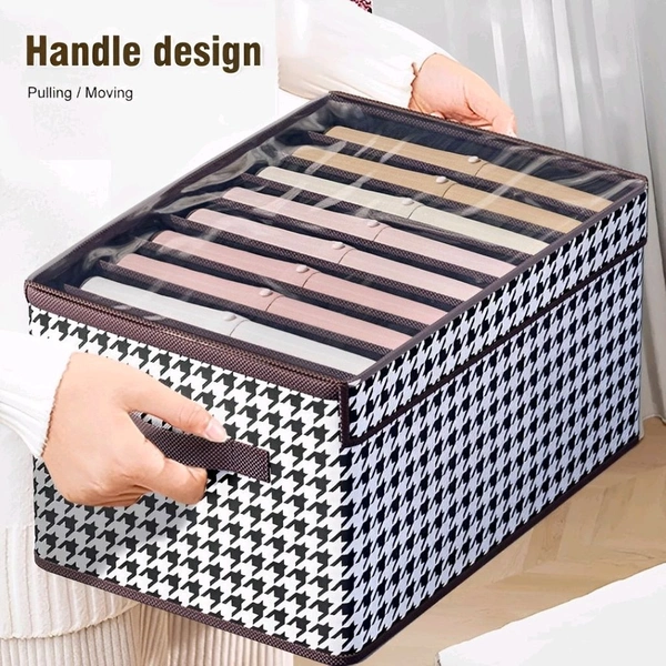 Neo Clean Foldable Non-Woven Fabric Closet Organizer with Lid - 7 Grid Washable Storage Box for Jeans, Leggings, Shirts & Thin Coats