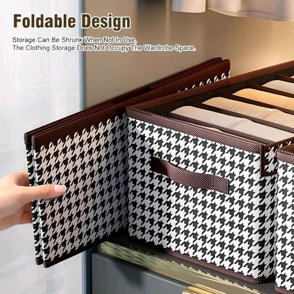 Neo Clean Foldable Non-Woven Fabric Closet Organizer with Lid - 7 Grid Washable Storage Box for Jeans, Leggings, Shirts & Thin Coats